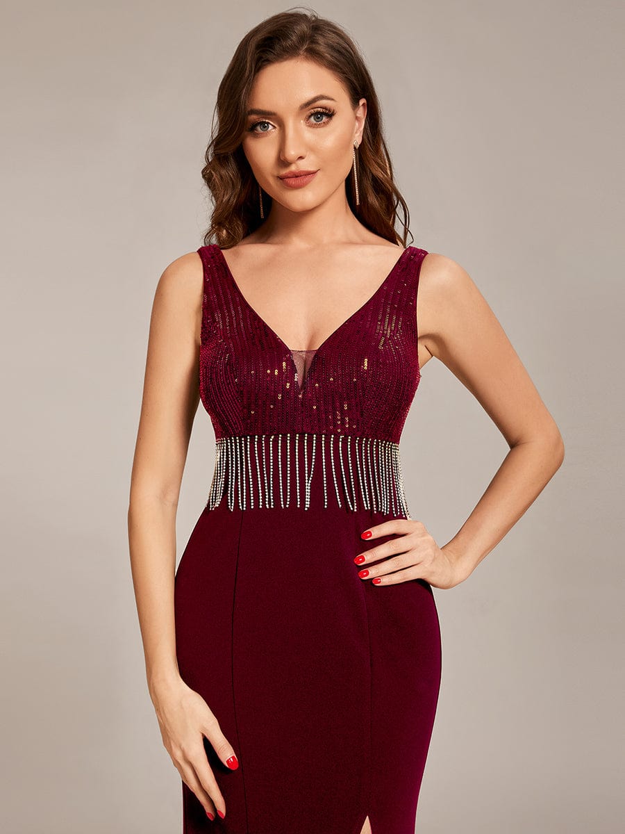 Custom Size Sequin Tassel High Slit Bodycon Evening Dresses #color_Black Custom Size Sequin Tassel High Slit Bodycon Evening Dresses