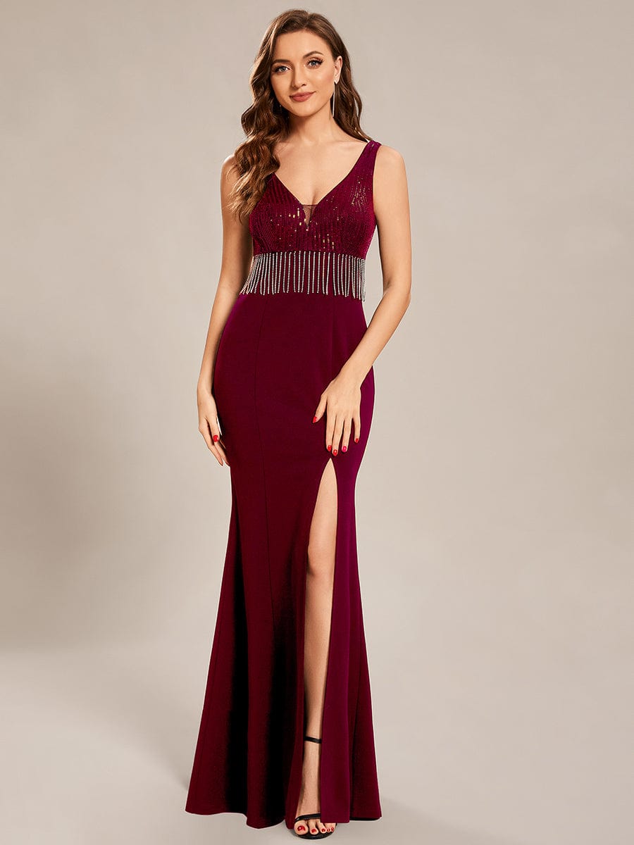 Custom Size Sequin Tassel High Slit Bodycon Evening Dresses #color_Black Custom Size Sequin Tassel High Slit Bodycon Evening Dresses