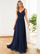 Sleeveless Chiffon Tie Waist A-Line Evening Dress #color_Navy Blue