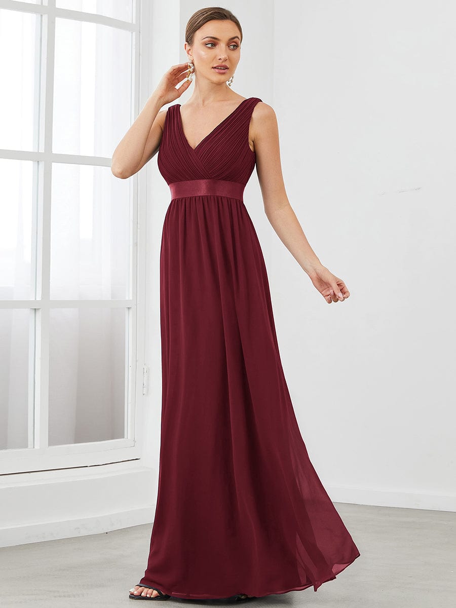 Sleeveless Satin Waist Chiffon A-Line Evening Dress #color_Navy Blue Sleeveless Satin Waist Chiffon A-Line Evening Dress