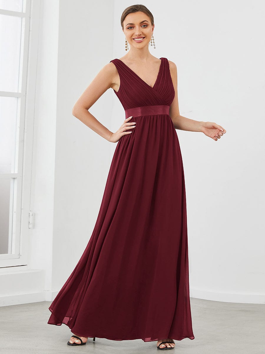 Sleeveless Satin Waist Chiffon A-Line Evening Dress #color_Navy Blue Sleeveless Satin Waist Chiffon A-Line Evening Dress