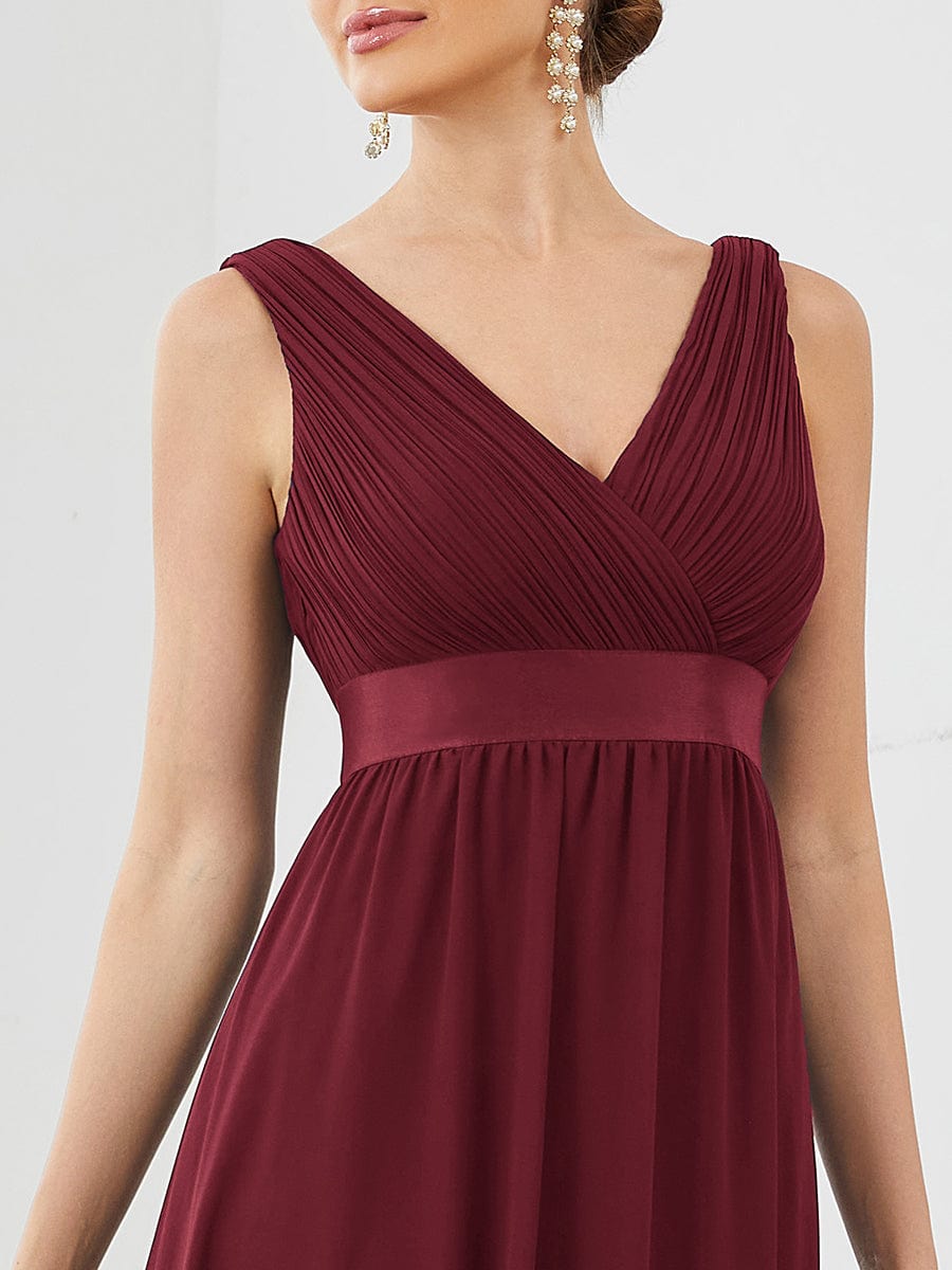 Sleeveless Satin Waist Chiffon A-Line Evening Dress #color_Navy Blue Sleeveless Satin Waist Chiffon A-Line Evening Dress