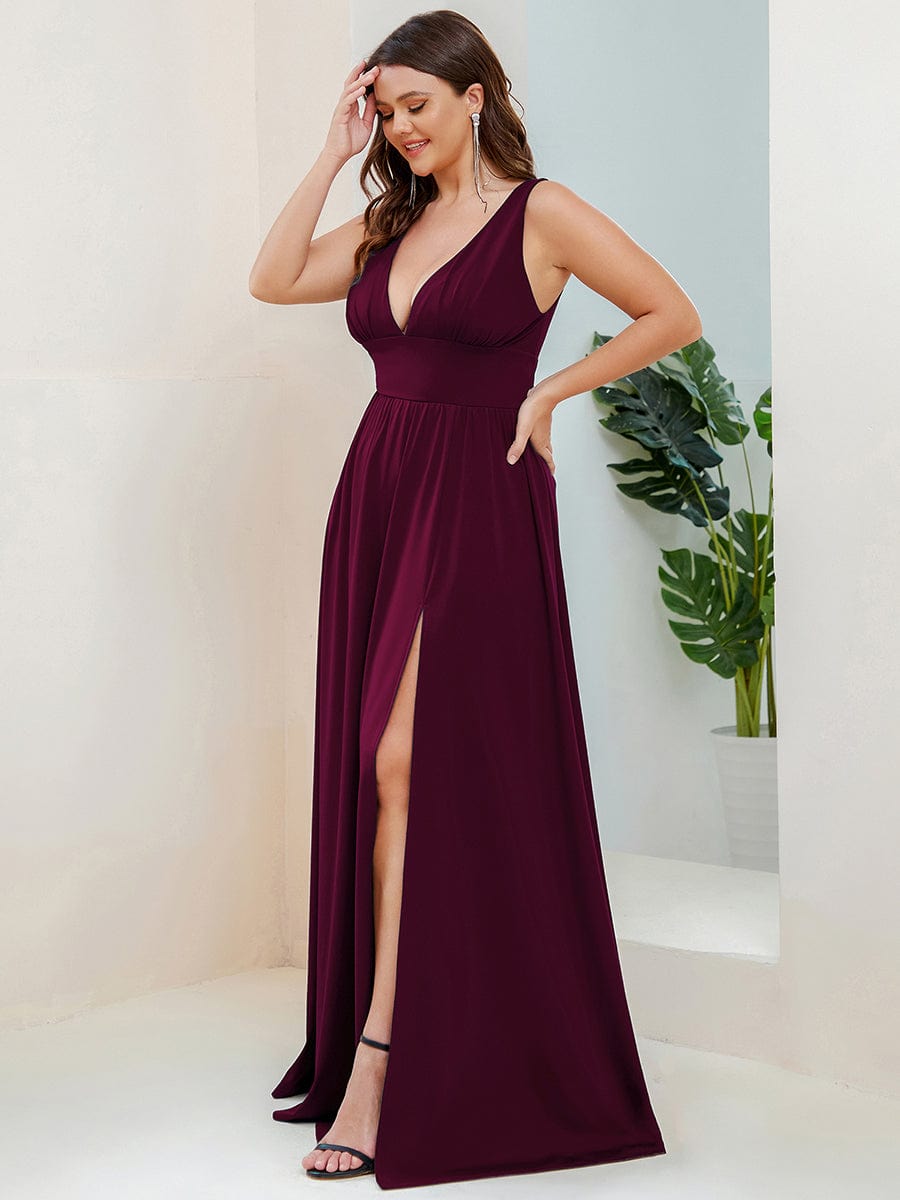 Custom Size Deep V-Neck Empire Waist Sleeveless Simple Evening Dress