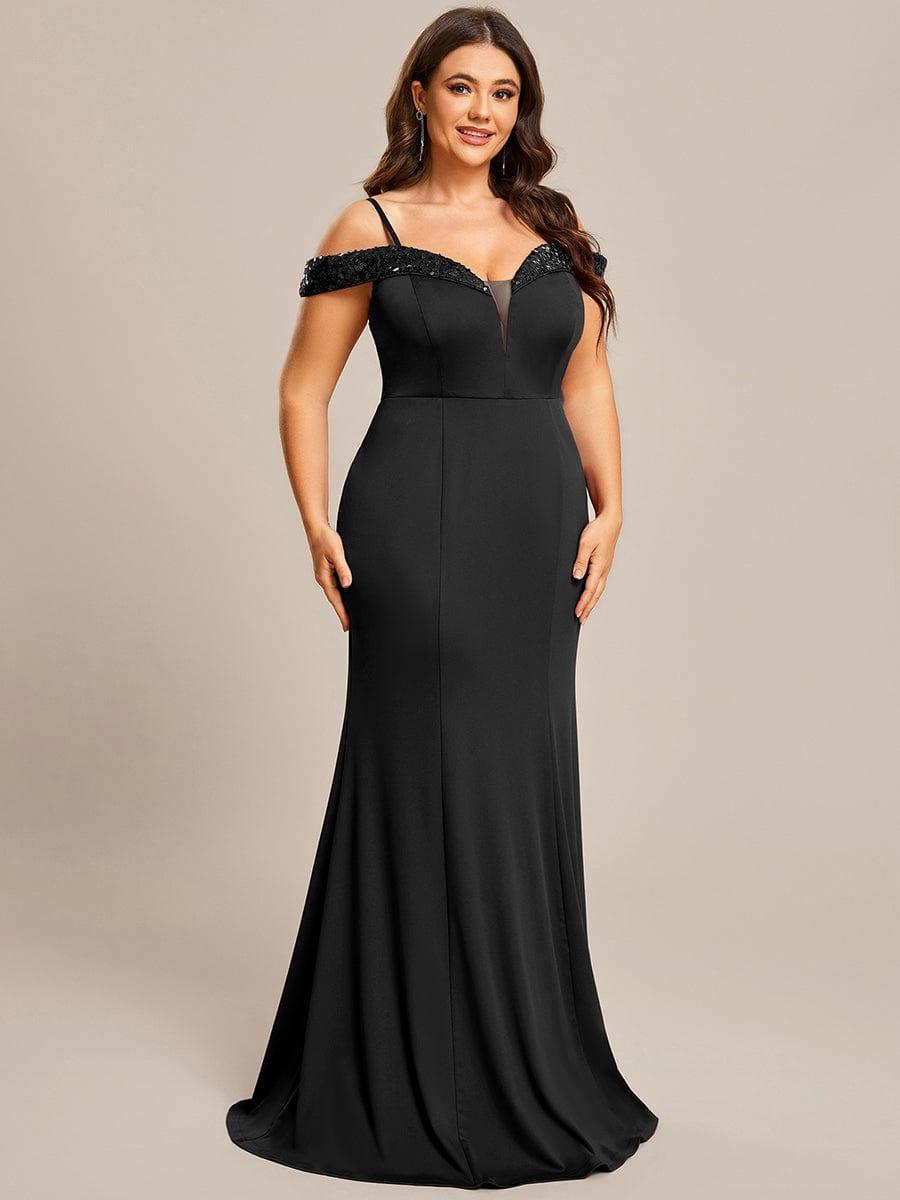 Stylish Plus Size Bodycon Deep V-Neck Sequin Evening Dress #color_Burgundy Stylish Plus Size Bodycon Deep V-Neck Sequin Evening Dress