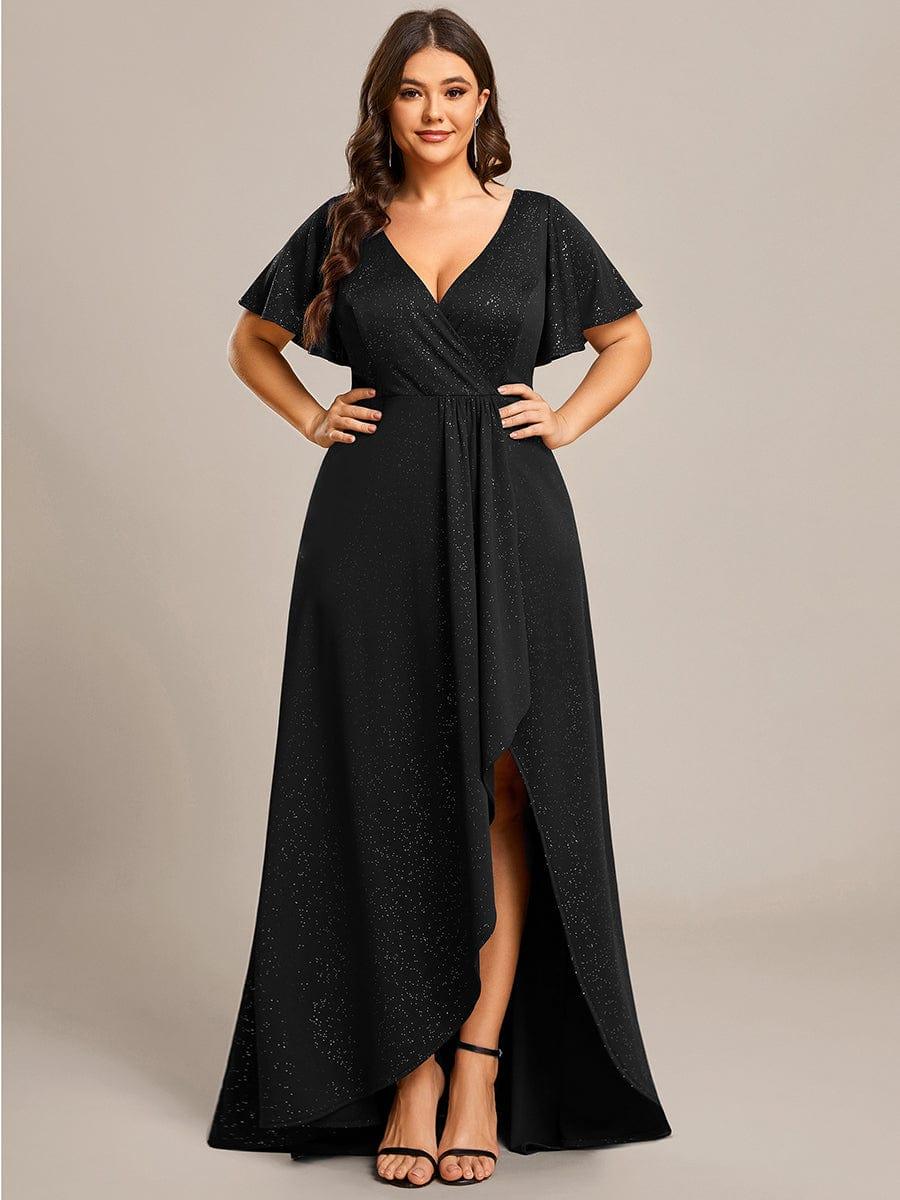 2025 Sparkly and Shine Plus Size High-Low A-Line Front Slit Evening