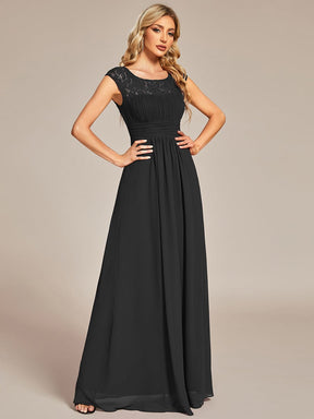 Elegant Chiffon Maxi Formal Evening Dress with Lace Cap Sleeve