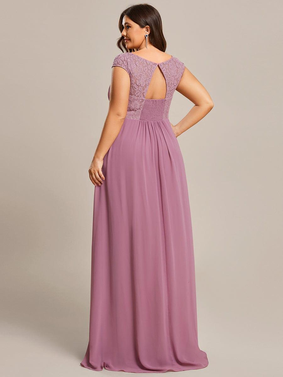 Plus Size Empire Waist Lace Bodice Evening Dress #Color_Purple Orchid