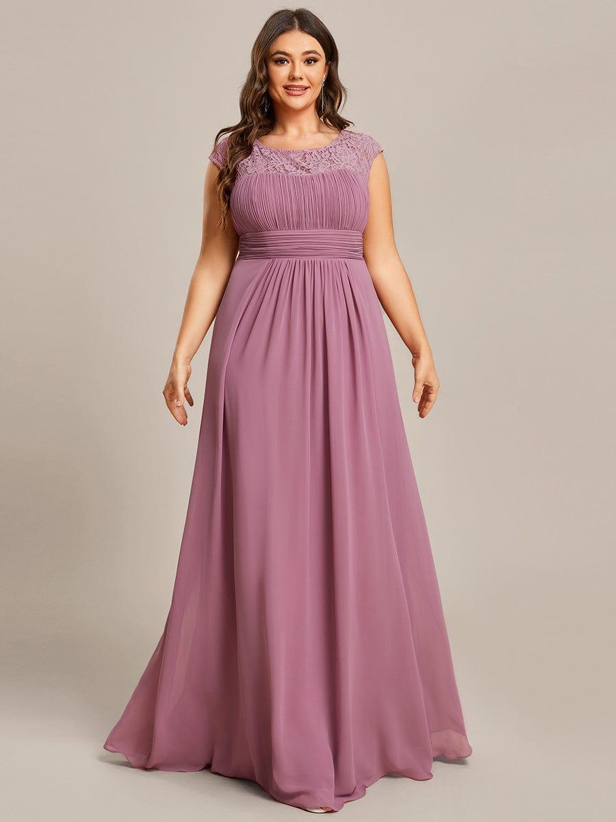 Plus Size Empire Waist Lace Bodice Evening Dress #Color_Purple Orchid