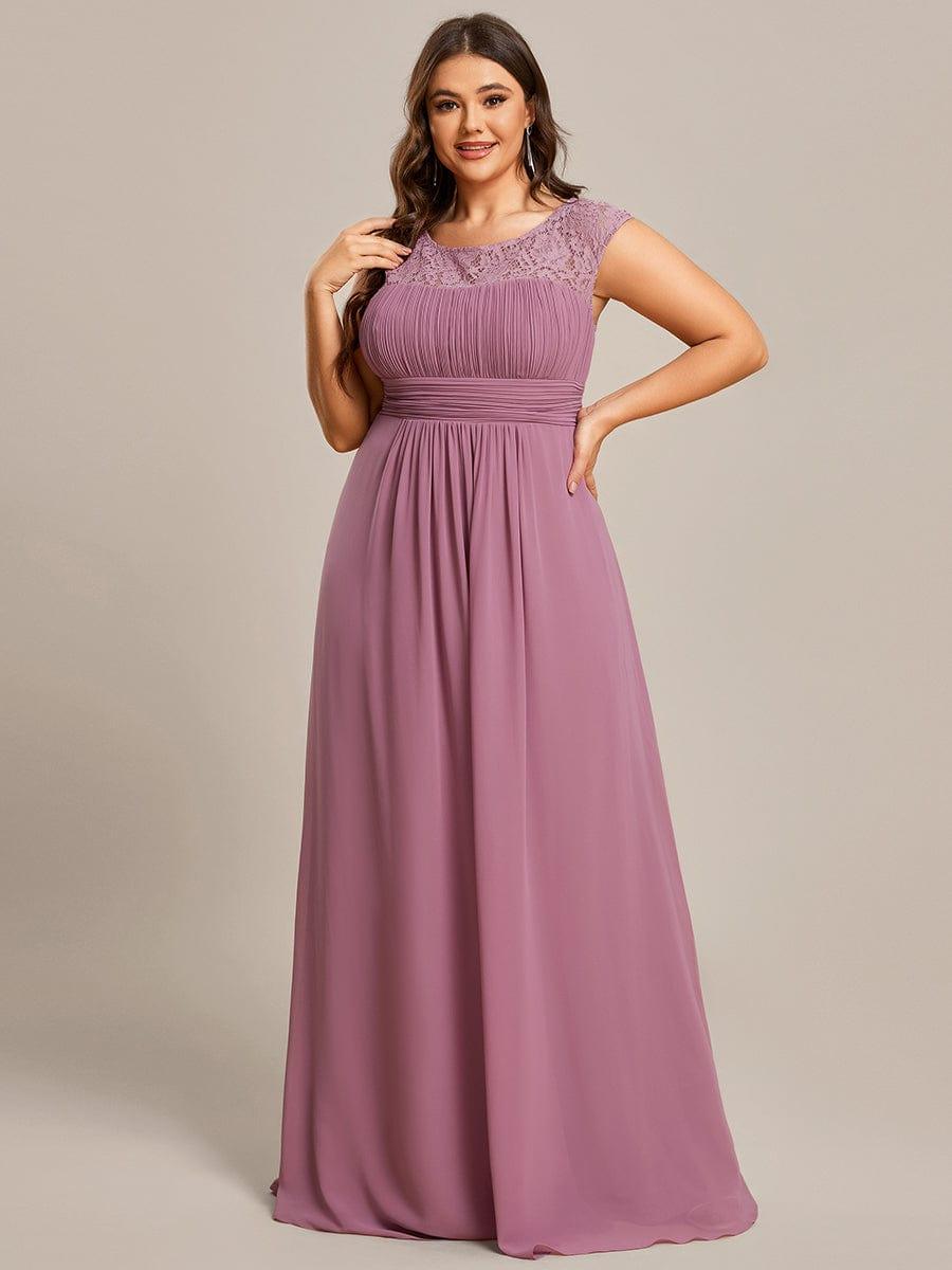Plus Size Empire Waist Lace Bodice Evening Dress #Color_Purple Orchid