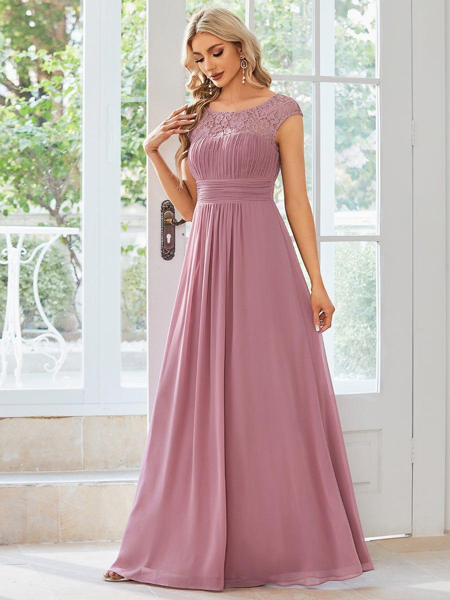 Elegant Chiffon Maxi Evening Dress with Lace Cap Sleeve #Color_Purple Orchid