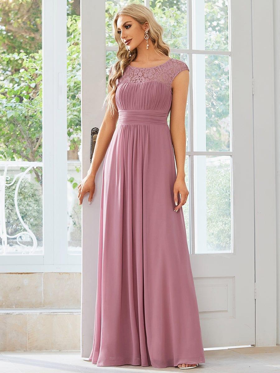 Elegant Chiffon Maxi Evening Dress with Lace Cap Sleeve #Color_Purple Orchid