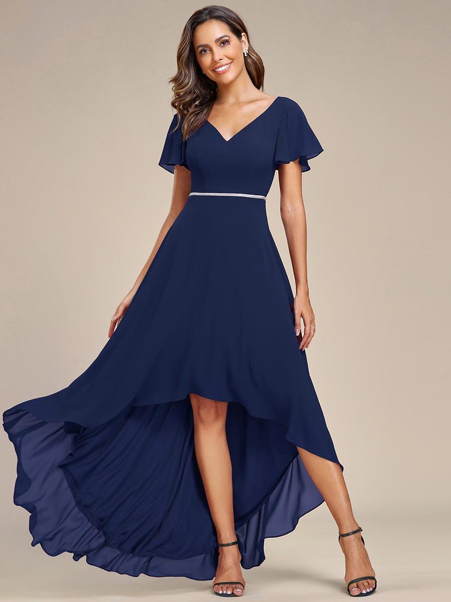 Flowy High-low Chiffon Ruffle Sleeves Bridesmaid Dress #Color_Burgundy Flowy High-low Chiffon Ruffle Sleeves Bridesmaid Dress
