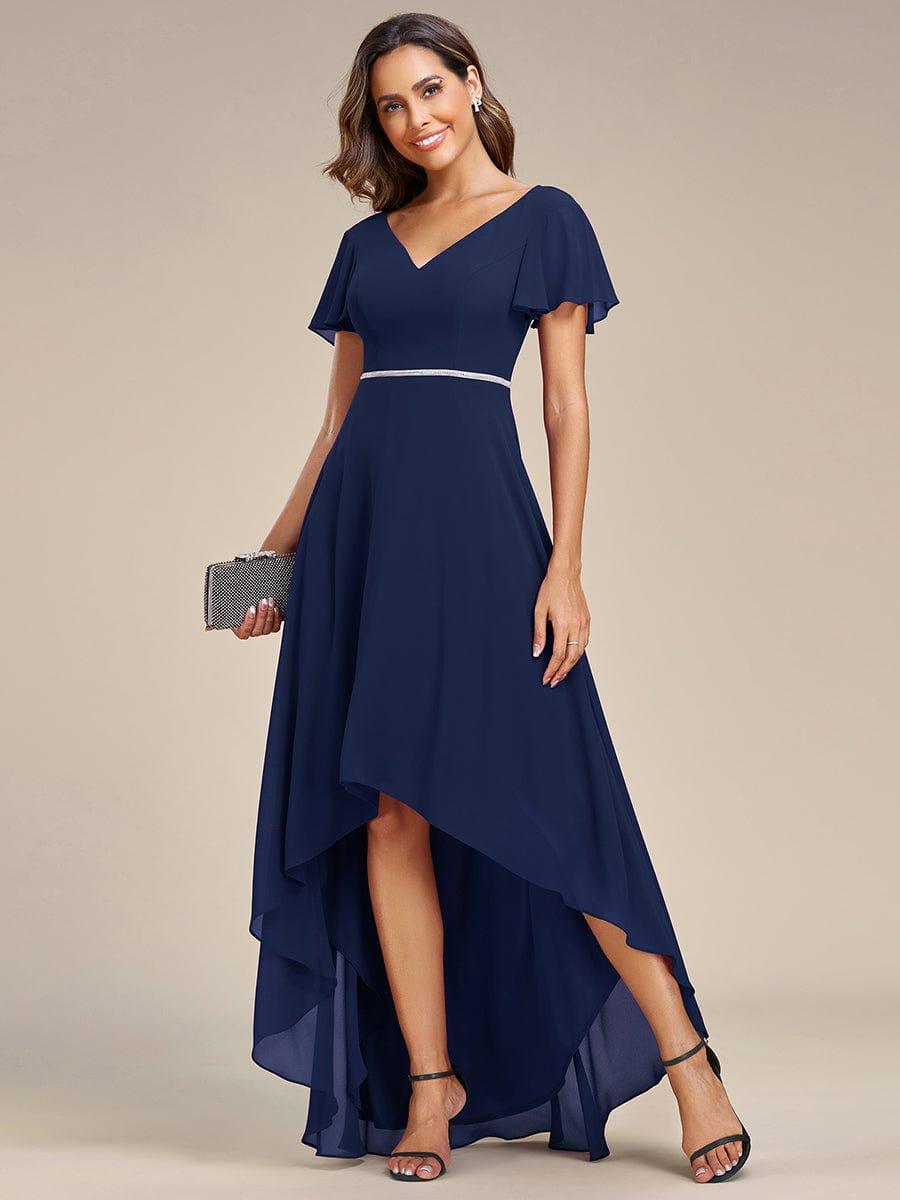 Flowy High-low Chiffon Ruffle Sleeves Bridesmaid Dress #Color_Burgundy Flowy High-low Chiffon Ruffle Sleeves Bridesmaid Dress