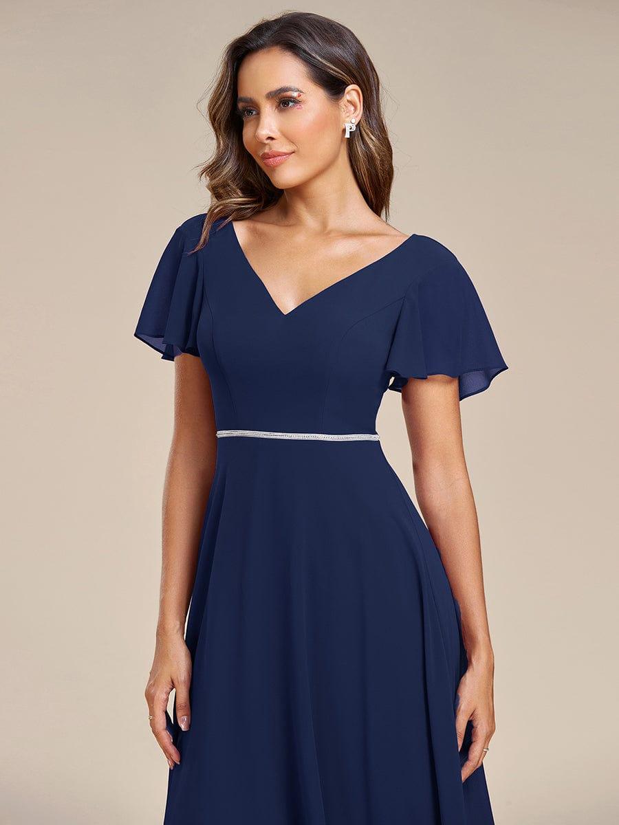 Flowy High-low Chiffon Ruffle Sleeves Bridesmaid Dress #Color_Burgundy Flowy High-low Chiffon Ruffle Sleeves Bridesmaid Dress