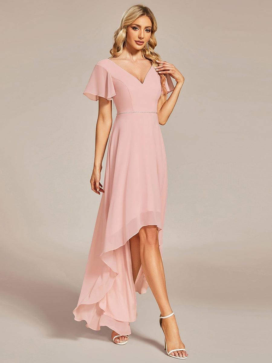 Flowy High-low Chiffon Ruffle Sleeves Bridesmaid Dress