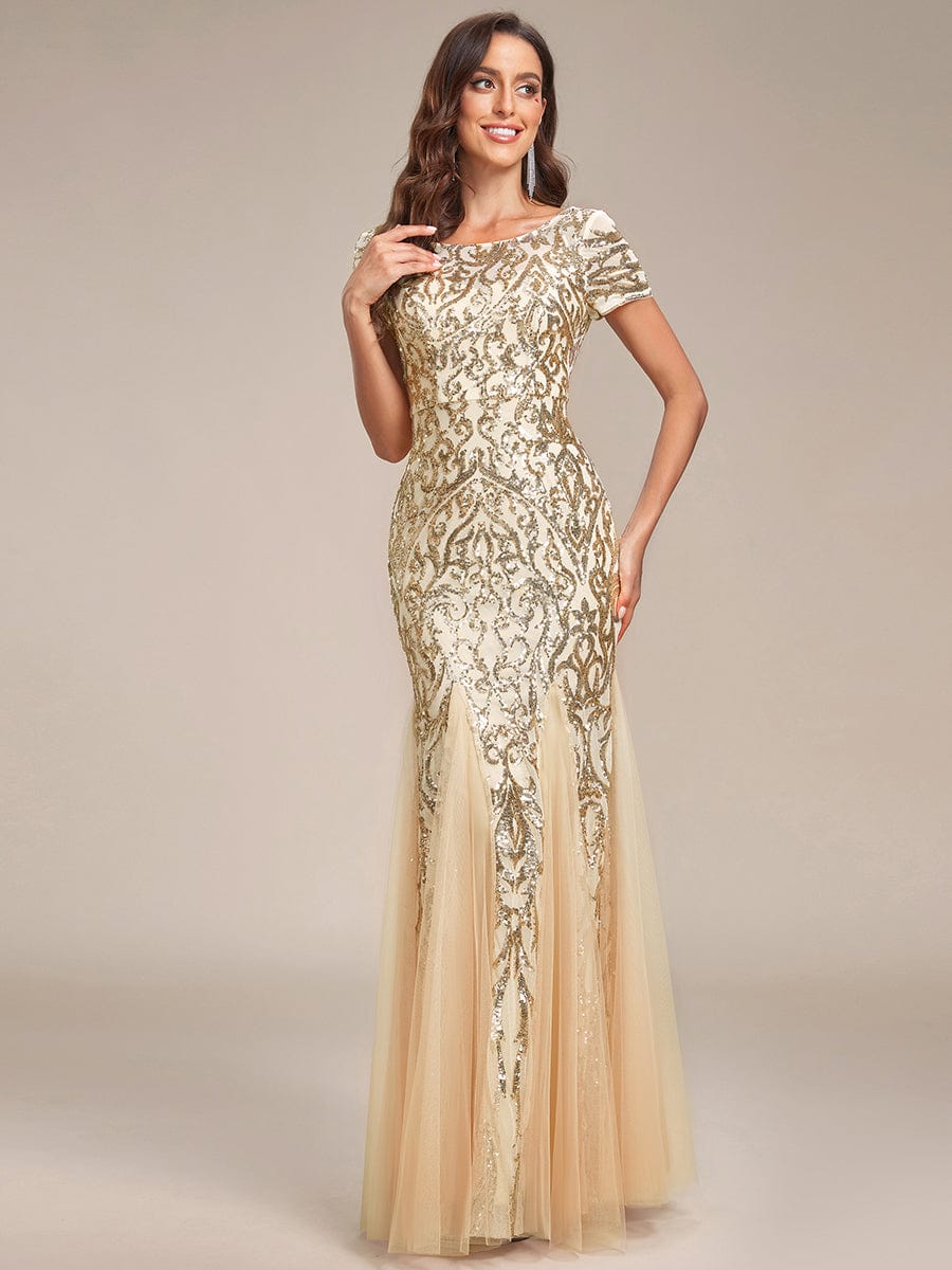 Luxurious Sequin Bodycon Round Neckline Mermaid Evening Dress