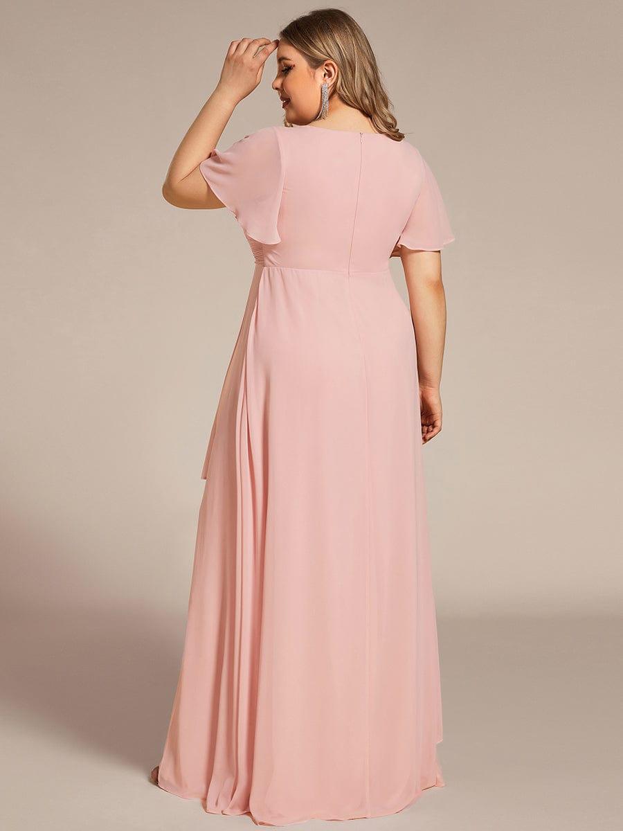 Plus Size High Split Louts Leaf Empire Waist Chiffon Evening Dress #color_Burgundy Plus Size High Slit Louts Leaf Empire Waist Chiffon Evening Dress
