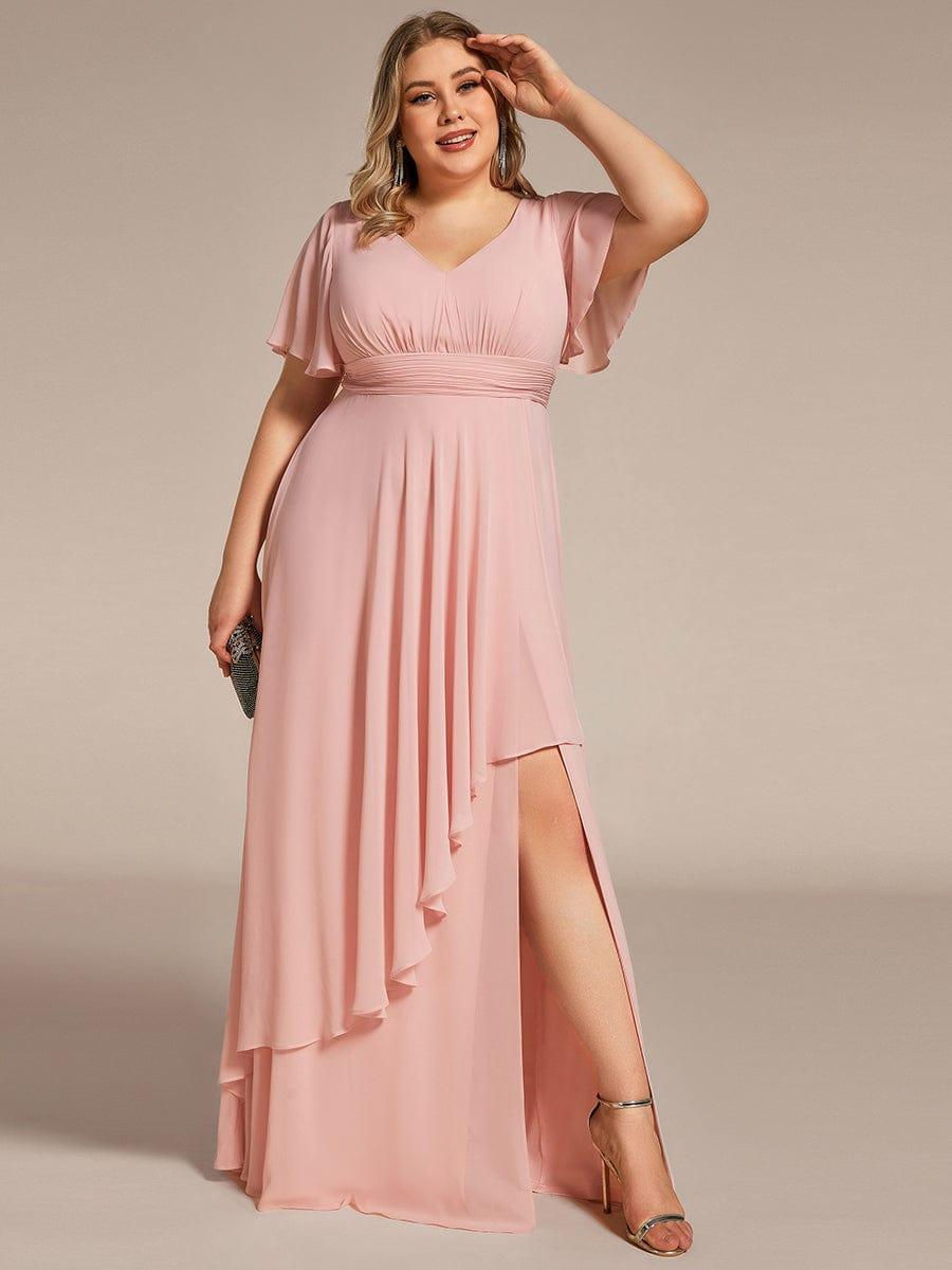 Plus Size High Slit Louts Leaf Empire Waist Chiffon Evening Dress