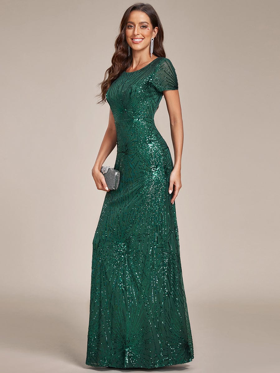Fireworks Embroidered Sequins Backless Bodycon Evening Dress #color_Dark Green Fireworks Embroidered Sequins Backless Bodycon Evening Dress