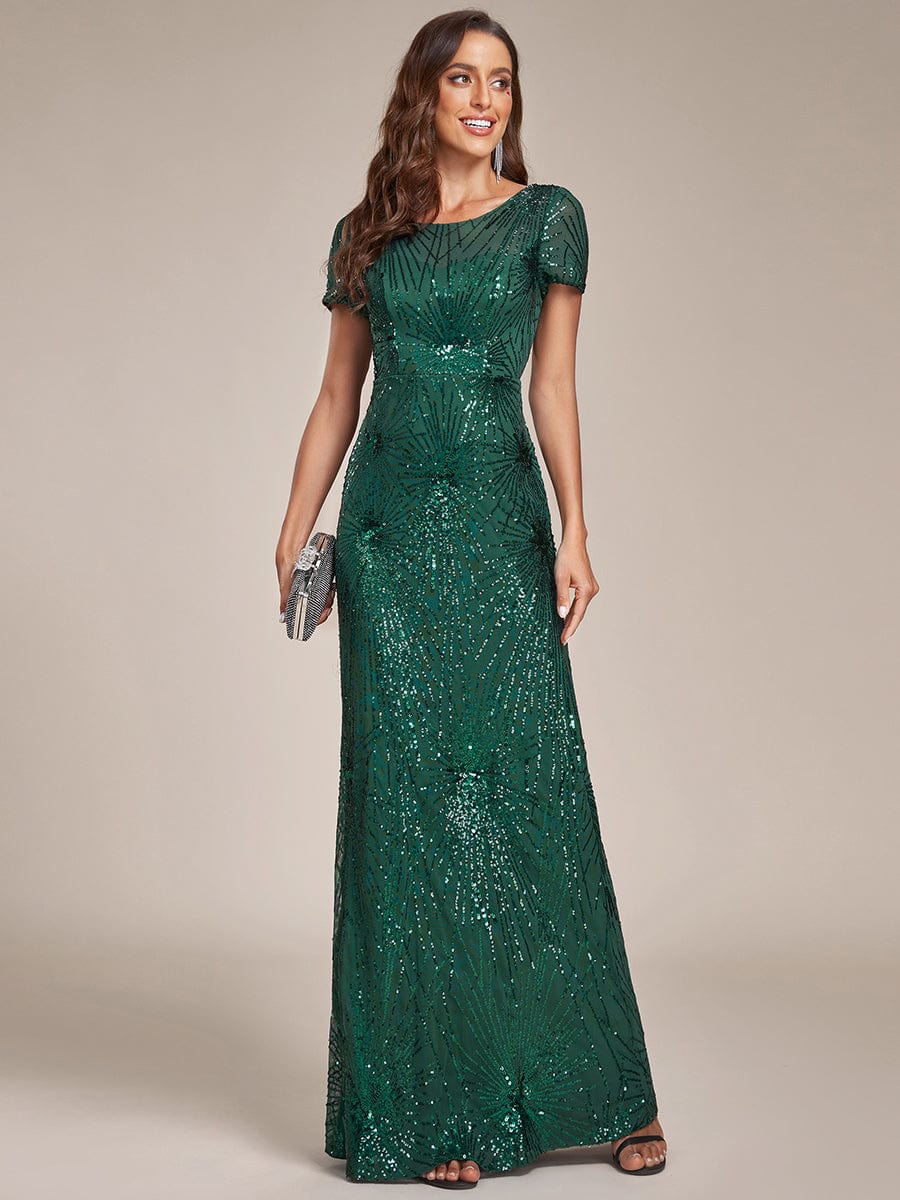 Fireworks Embroidered Sequins Backless Bodycon Evening Dress #color_Dark Green Fireworks Embroidered Sequins Backless Bodycon Evening Dress