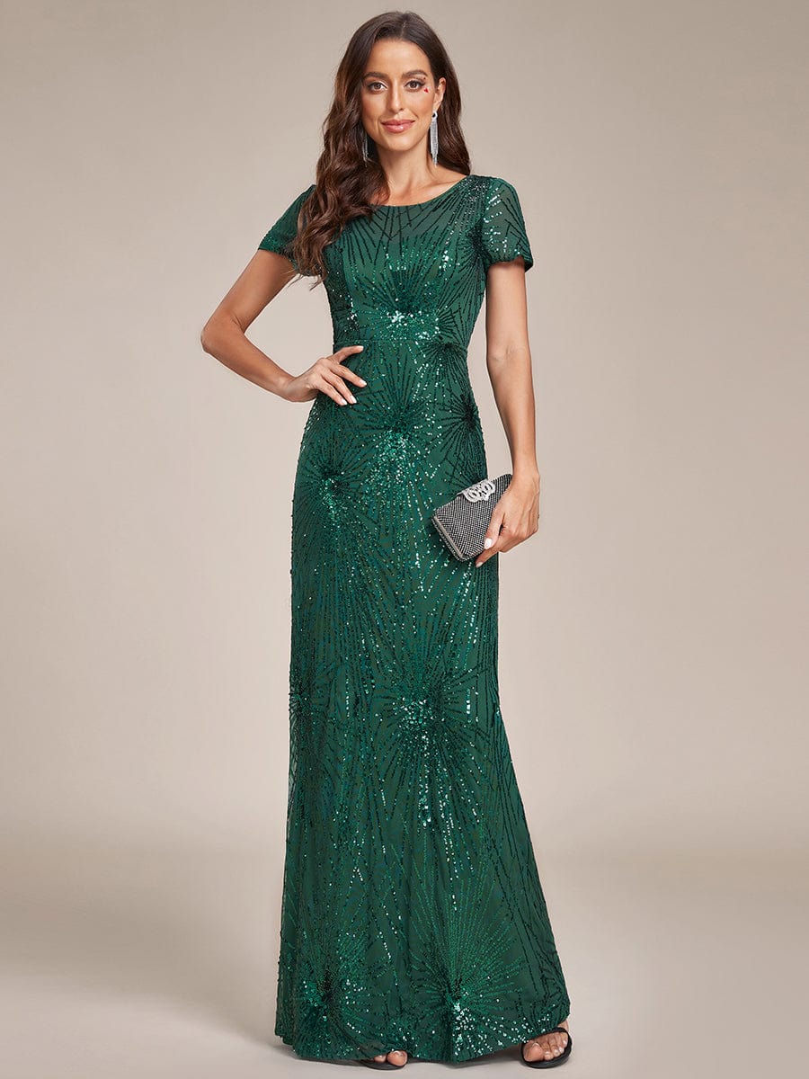 Fireworks Embroidered Sequins Backless Bodycon Evening Dress #color_Dark Green Fireworks Embroidered Sequins Backless Bodycon Evening Dress