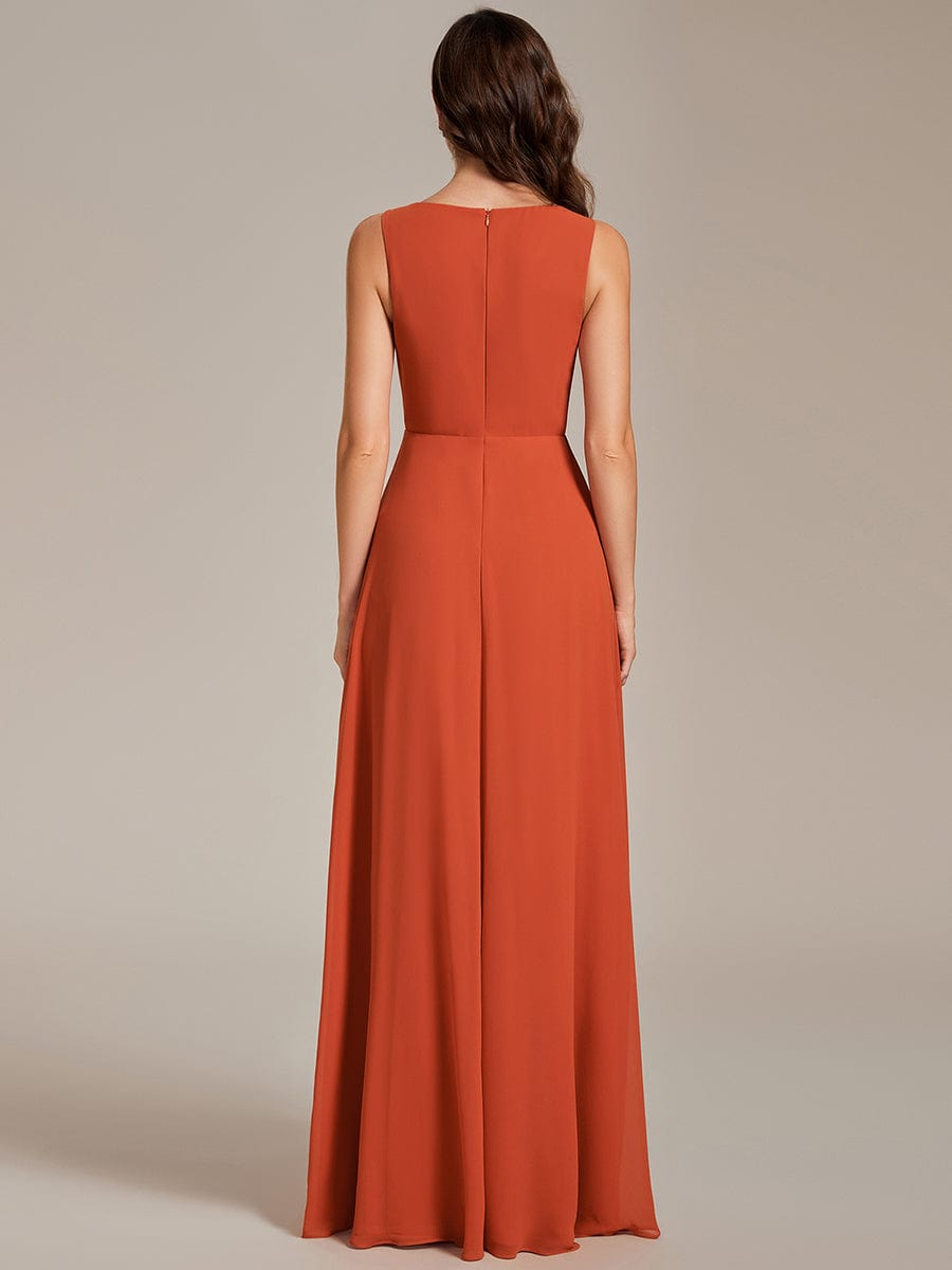 Floral Applique Sleeveless Chiffon Long Formal Evening Dress #color_Burnt Orange