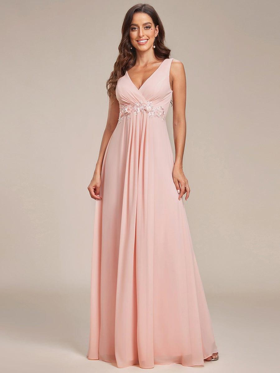 Floral Applique Sleeveless Chiffon Long Formal Evening Dress #color_Pink