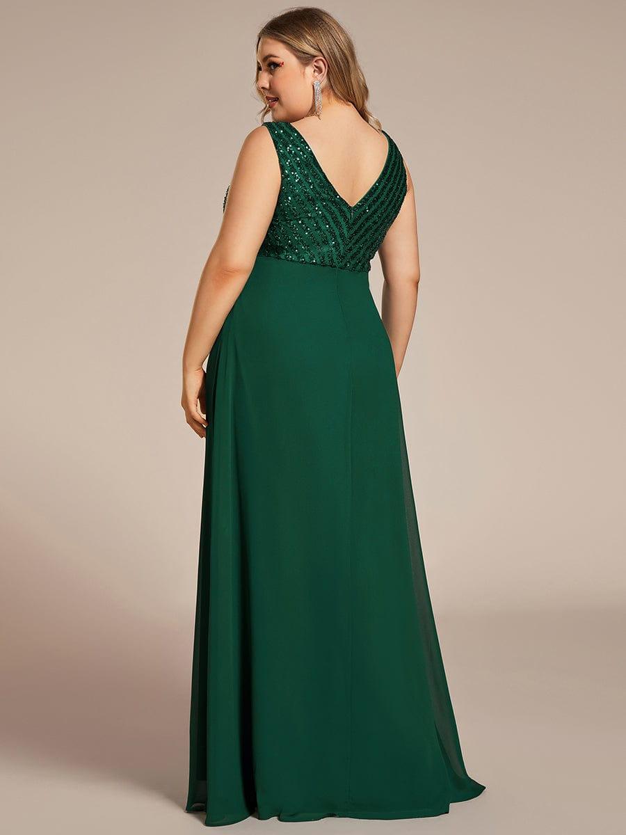 Plus Size Sequin Sleeveless Double V-Neck Formal Evening Dress