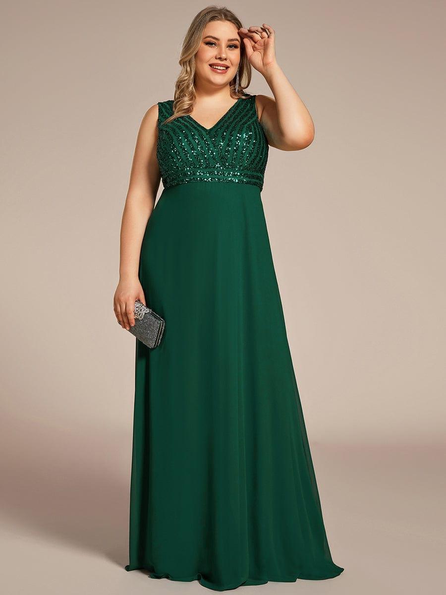 Plus Size Sequin Sleeveless Double V-Neck Formal Evening Dress