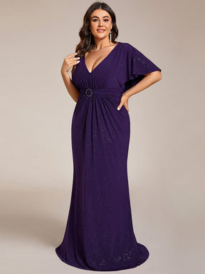 Plus Size Glitter Bat-Wing Sleeve Waist-Cinching Mermaid Evening Dress