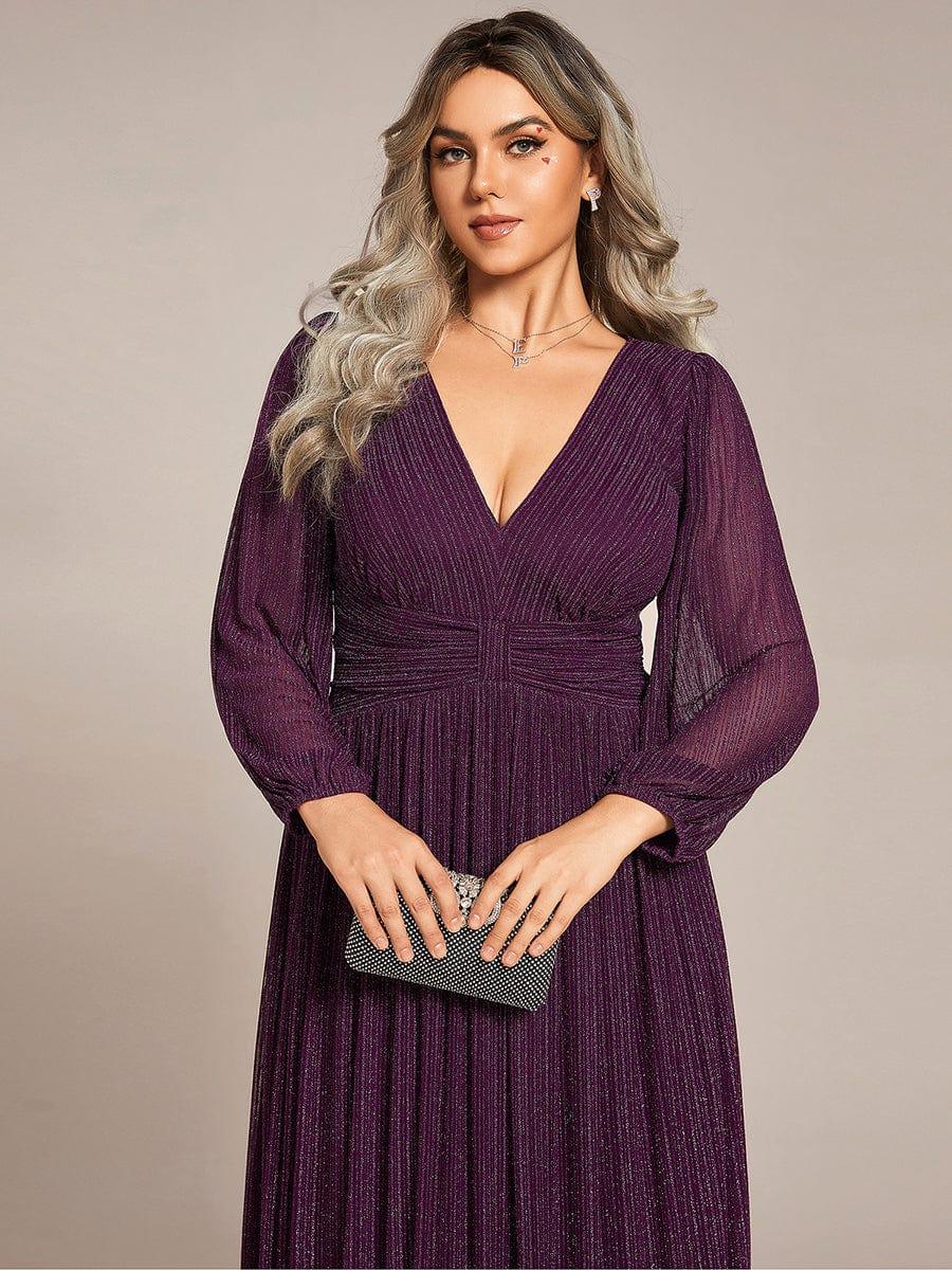 Plus Size Dazzling Empire Waist See-Through Long Sleeves A-Line Evening Dress #color_Purple Wisteria