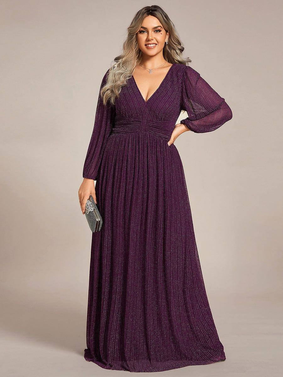 Plus Size Empire Waist A-Line V-Neck Evening Dress with Long Lantern