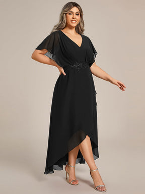 Plus Size V-Neck Chiffon Bat-Wing Sleeve A-Line Waist Applique Formal Dress