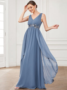 Chiffon Sleeveless Sequin Waist Layered Floor-Length Evening Dress