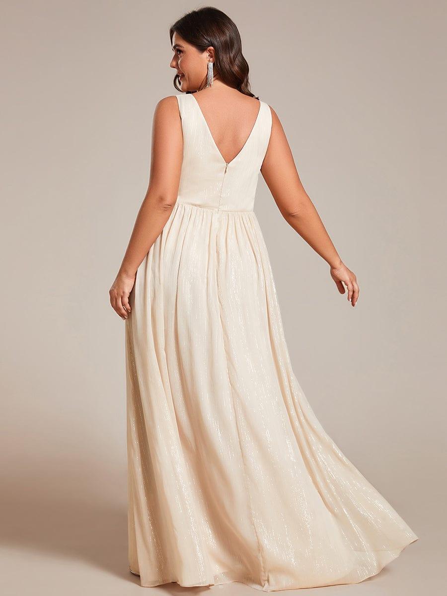 Floor Length V-Neck Sleeveless Glitter A-Line Evening Formal Dress #color_Champagne
