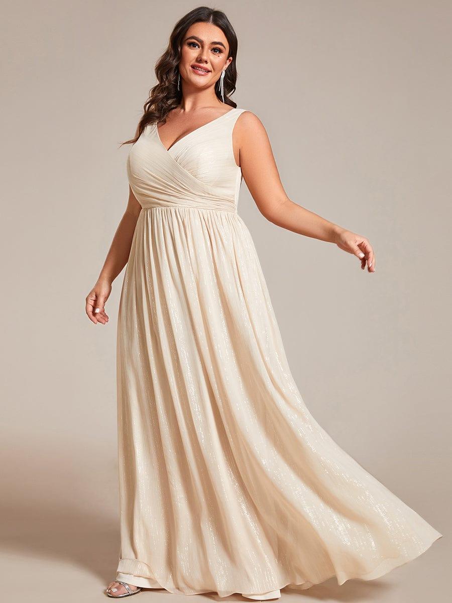 Floor Length V-Neck Sleeveless Glitter A-Line Evening Formal Dress #color_Champagne