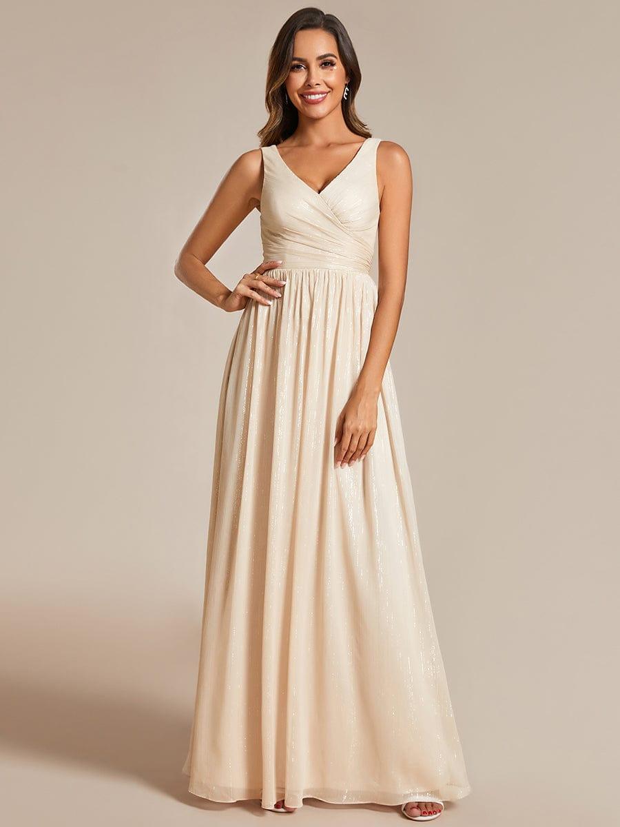Floor Length V-Neck Sleeveless Glitter A-Line Evening Formal Dress #color_Champagne