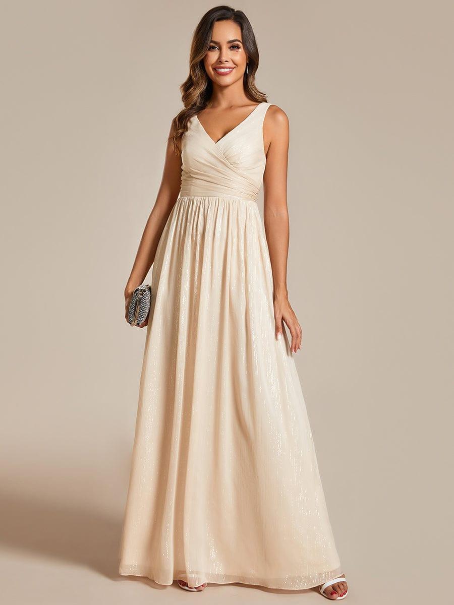 Floor Length V-Neck Sleeveless Glitter A-Line Evening Formal Dress #color_Champagne
