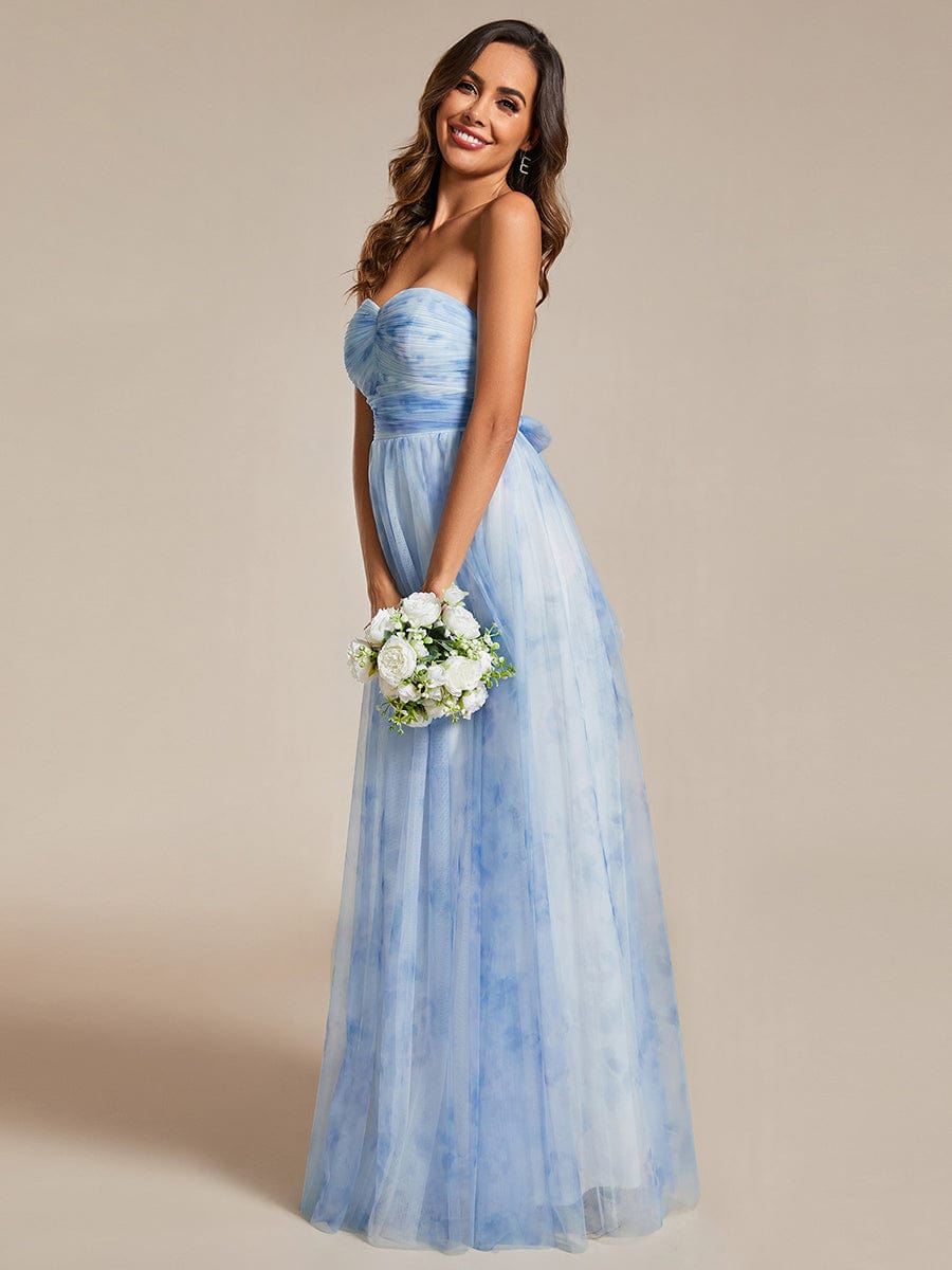 Floral Printed Empire Waist Strapless Formal Evening Dress with A-line #color_Ice Blue
