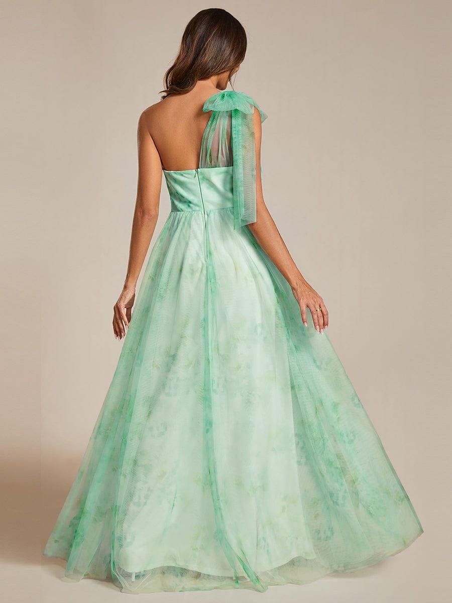 Floral Printed Empire Waist Strapless Formal Evening Dress with A-line #color_Mint Green