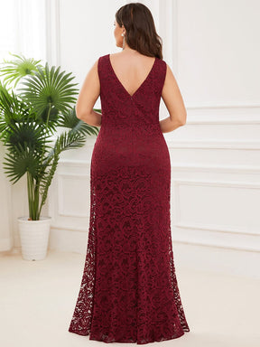 Plus Size Pleated Lace Bodycon Sleeveless Floor-Length Formal Evening Dress