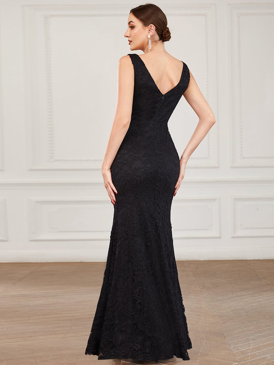 Pleated Lace Bodycon Sleeveless Floor-Length Formal Evening Dress