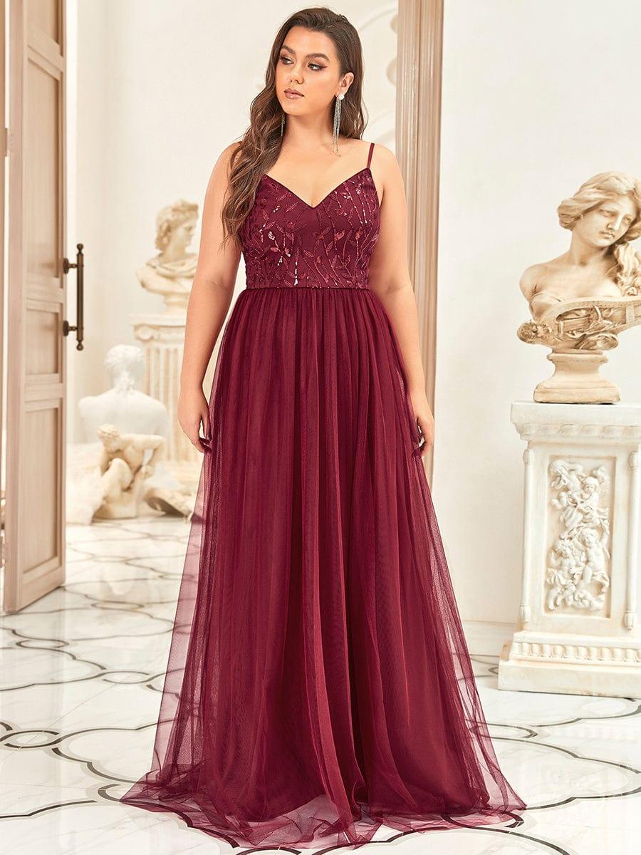 Custom Size Soft Spaghetti Straps V-Neck Embroidery Evening Dress #color_Navy Blue Custom Size Soft Spaghetti Straps V-Neck Embroidery Evening Dress