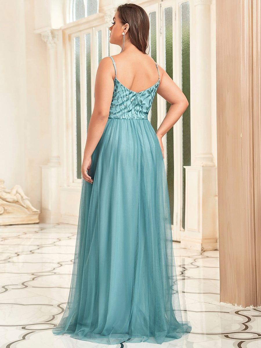 Custom Size Soft Spaghetti Straps V-Neck Embroidery Evening Dress #color_Navy Blue Custom Size Soft Spaghetti Straps V-Neck Embroidery Evening Dress