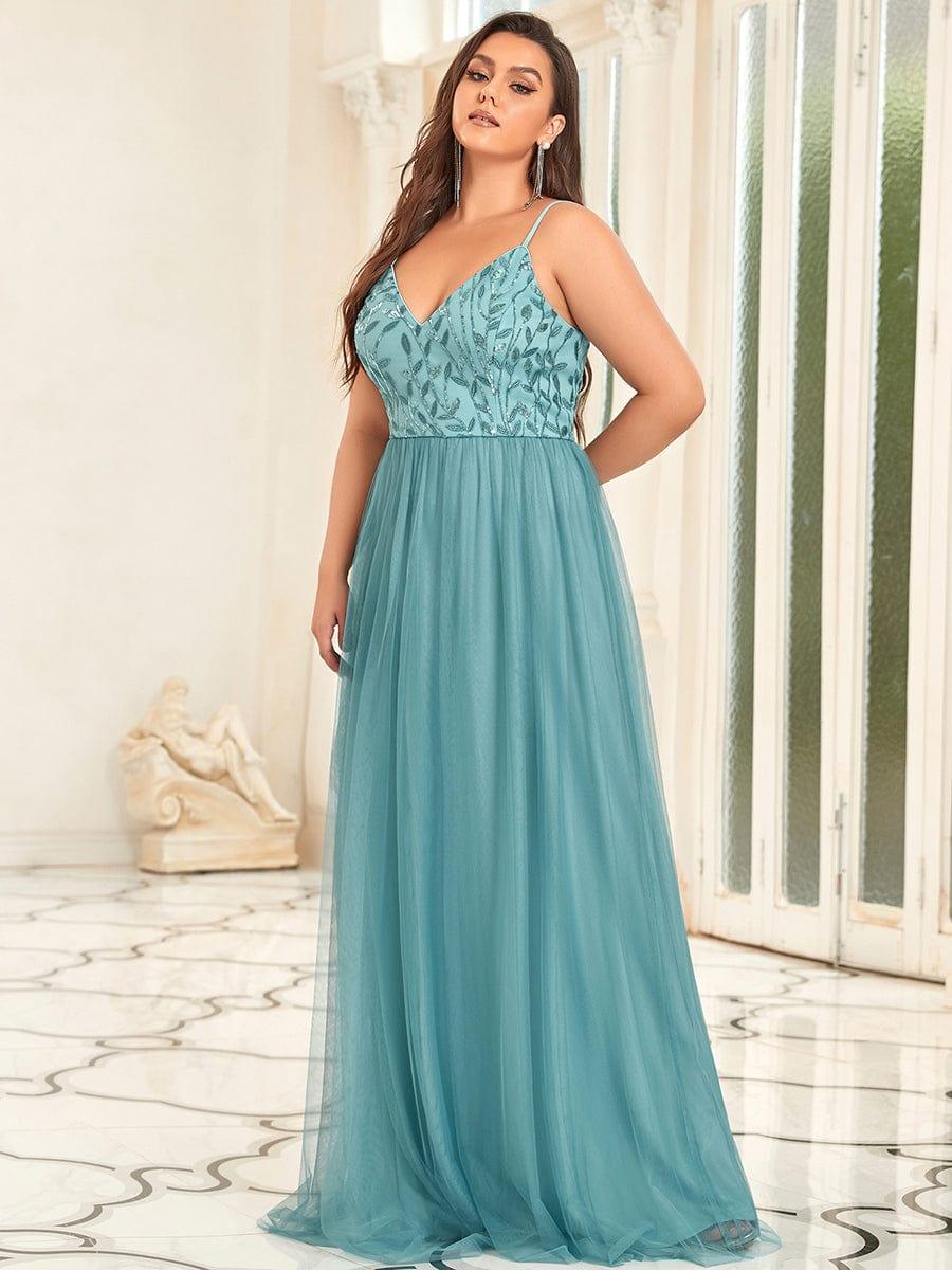 Custom Size Soft Spaghetti Straps V-Neck Embroidery Evening Dress #color_Navy Blue Custom Size Soft Spaghetti Straps V-Neck Embroidery Evening Dress