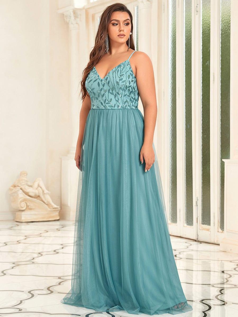 Custom Size Soft Spaghetti Straps V-Neck Embroidery Evening Dress #color_Navy Blue Custom Size Soft Spaghetti Straps V-Neck Embroidery Evening Dress