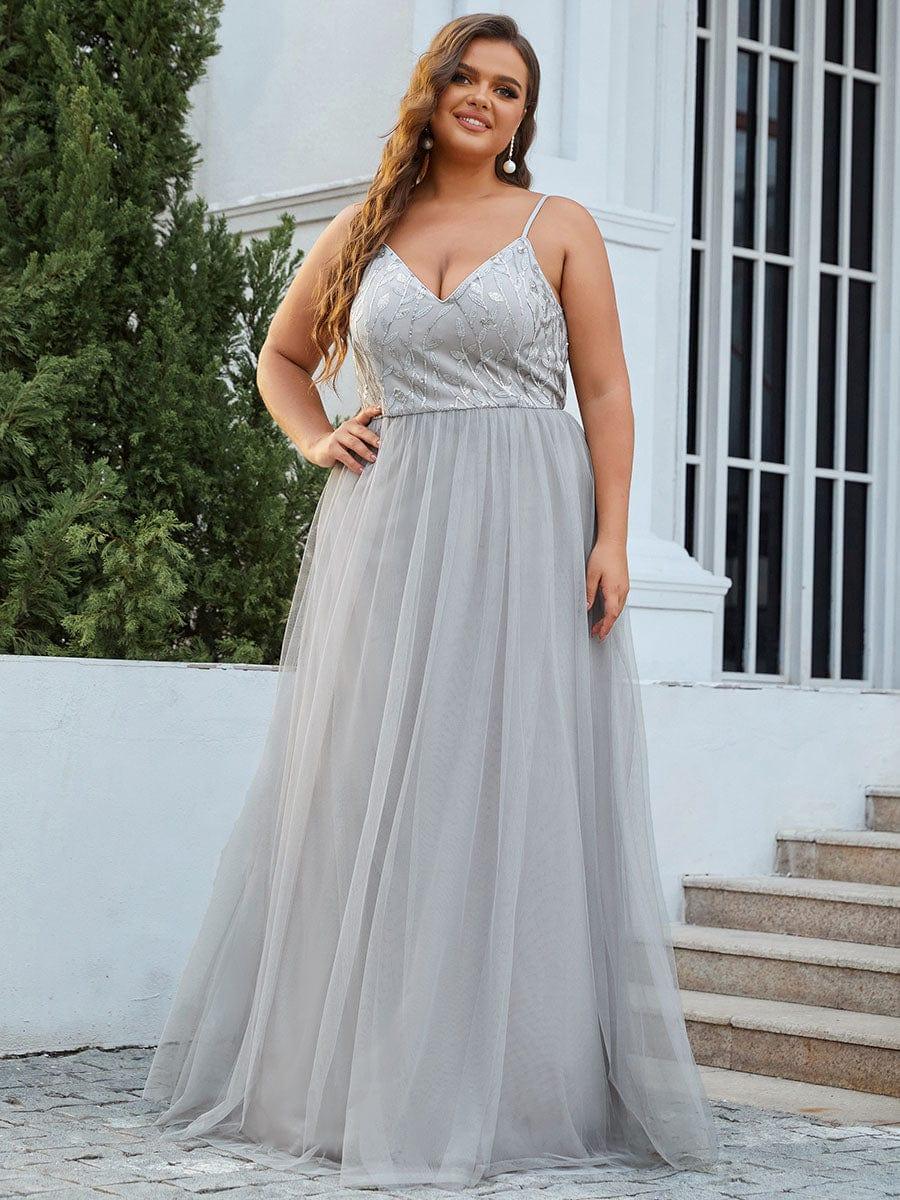 Custom Size Soft Spaghetti Straps V-Neck Embroidery Evening Dress #color_Navy Blue Custom Size Soft Spaghetti Straps V-Neck Embroidery Evening Dress