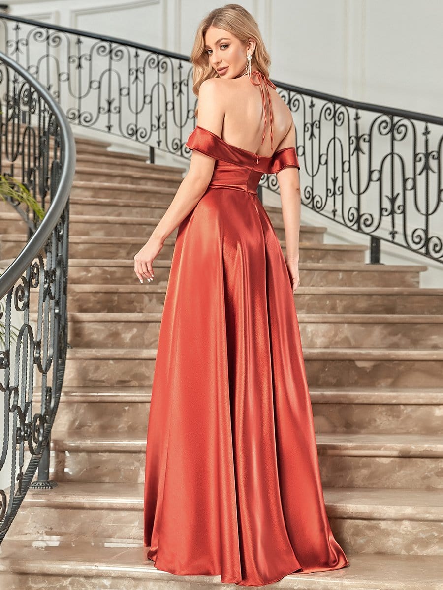 Color=Burnt Orange | Stylish Floor-Length Off Shoulder Halter Evening Dress-Burnt Orange 1 Color=Burnt Orange | Stylish Floor-Length Off Shoulder Halter Evening Dress-Burnt Orange 2