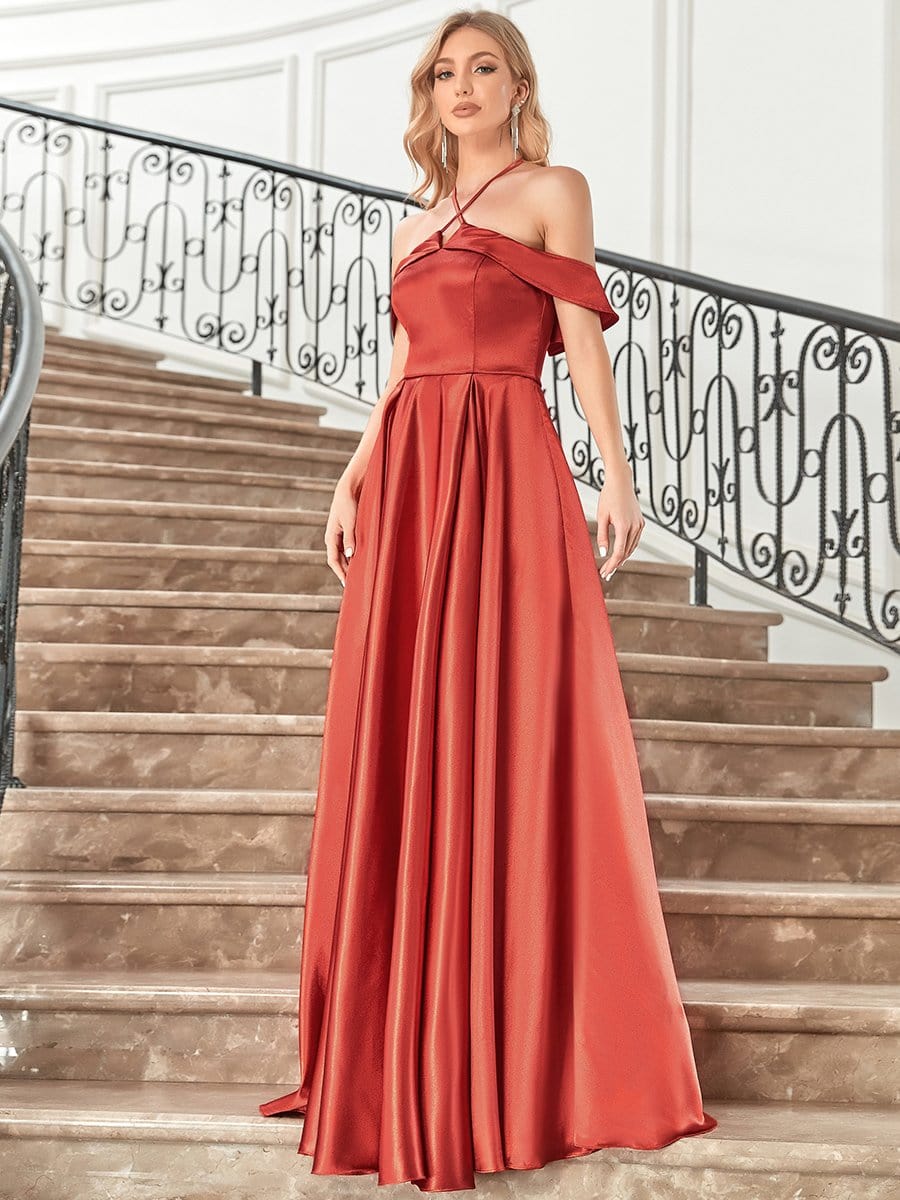 Color=Burnt Orange | Stylish Floor-Length Off Shoulder Halter Evening Dress-Burnt Orange 1 Color=Burnt Orange | Stylish Floor-Length Off Shoulder Halter Evening Dress-Burnt Orange 3