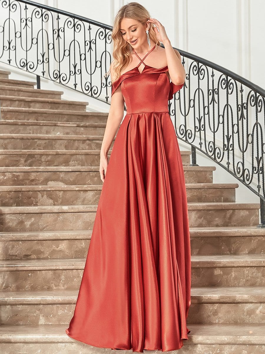 Color=Burnt Orange | Stylish Floor-Length Off Shoulder Halter Evening Dress-Burnt Orange 1 Color=Burnt Orange | Stylish Floor-Length Off Shoulder Halter Evening Dress-Burnt Orange 4